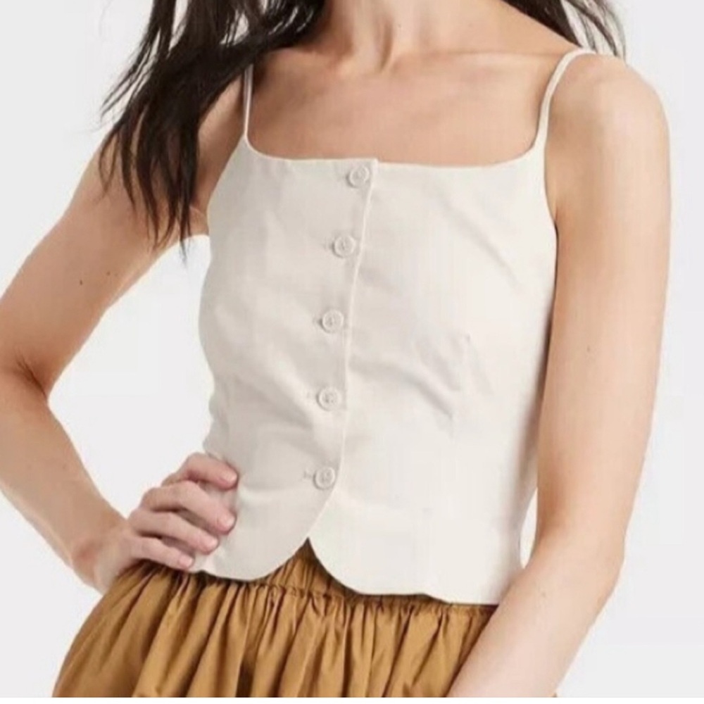 A New Day Button Down Sleeveless Cotton Top Size XXL cream new with tags